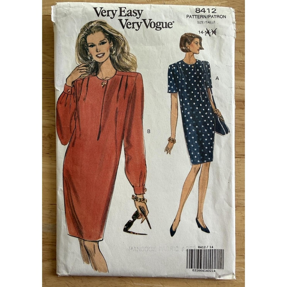 Vogue‎ Pattern 8412 Misses' Loose Fit Dress CUT Complete To Size 14